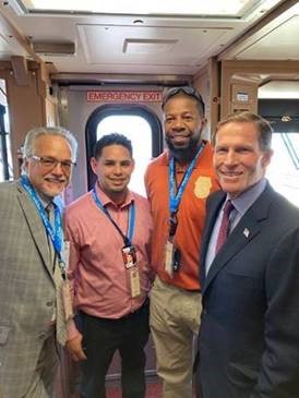 U.S. Senator Richard Blumenthal (D-CT) joined Governor Ned Lamont, state Department of Transportation Commissioner Joseph Giulietti, U.S. Representative Rosa DeLauro (D-CT), Amtrak Vice President Tom Moritz, Metro-North President Catherine Rinaldi, and local leaders to celebrate the inaugural ride of the M8 electric trains on the Shore Line East railroad.